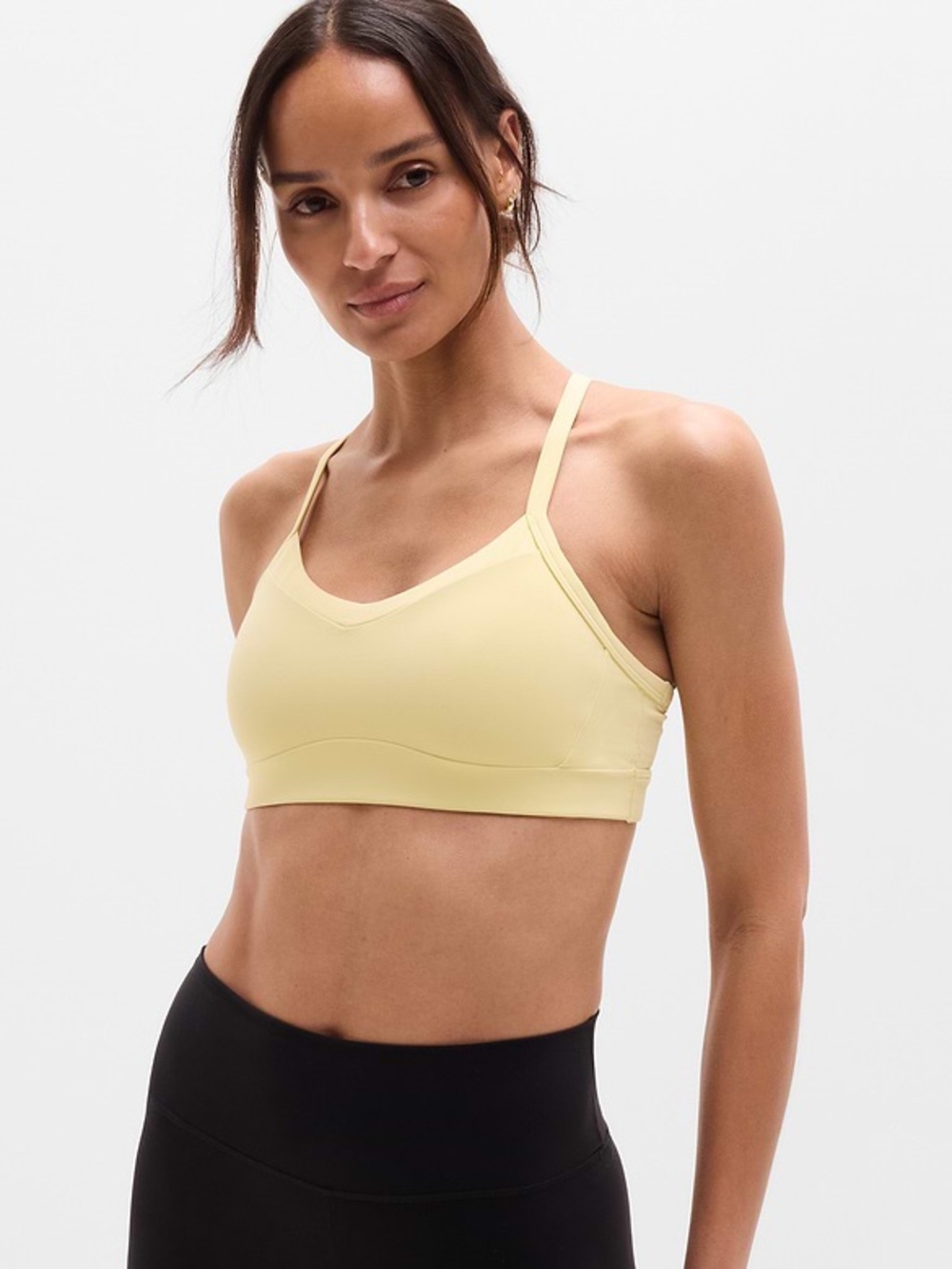 Athleta Pale Yellow V-Neck Soft Support Sports Bra